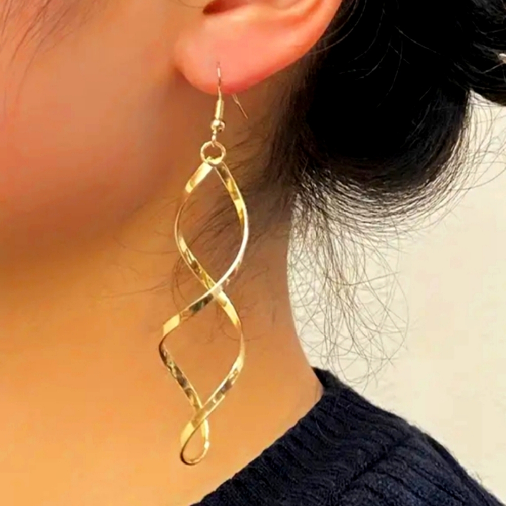 Spiral Drop Earrings. Gold Plated - Picture 2 of 5